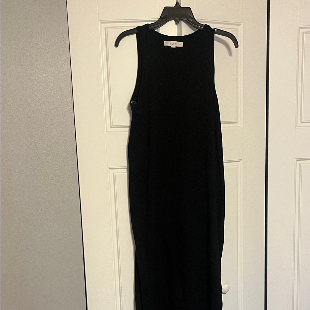 LOFT Black Sleeveless Ribbed Dress